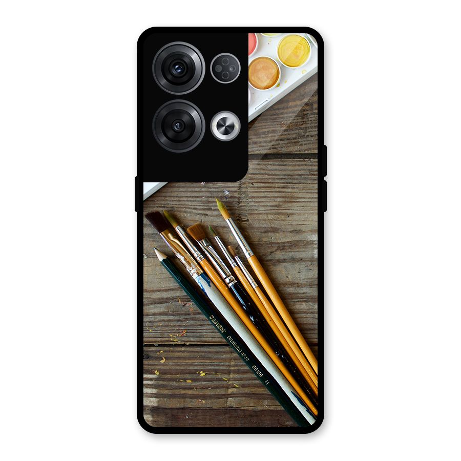 Color Palette and Brush Glass Back Case for Oppo Reno8 Pro 5G