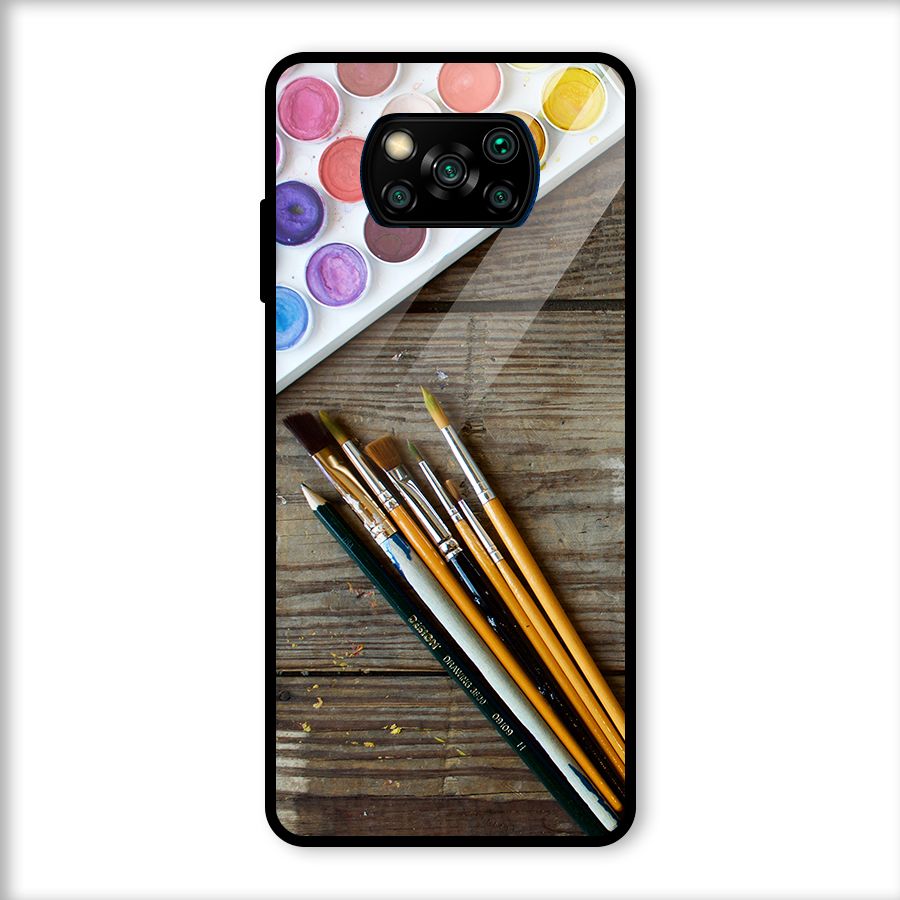 Color Palette and Brush Glass Back Case for Poco X3