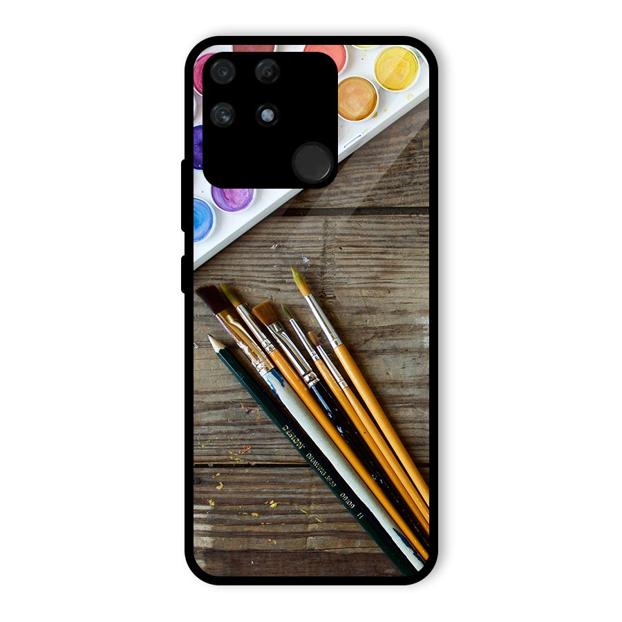 Color Palette and Brush Glass Back Case for Realme Narzo 50A