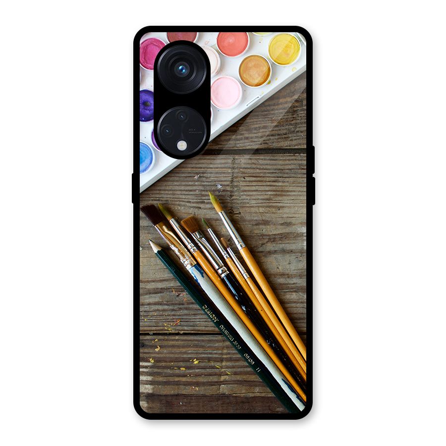 Color Palette and Brush Glass Back Case for Reno8 T 5G