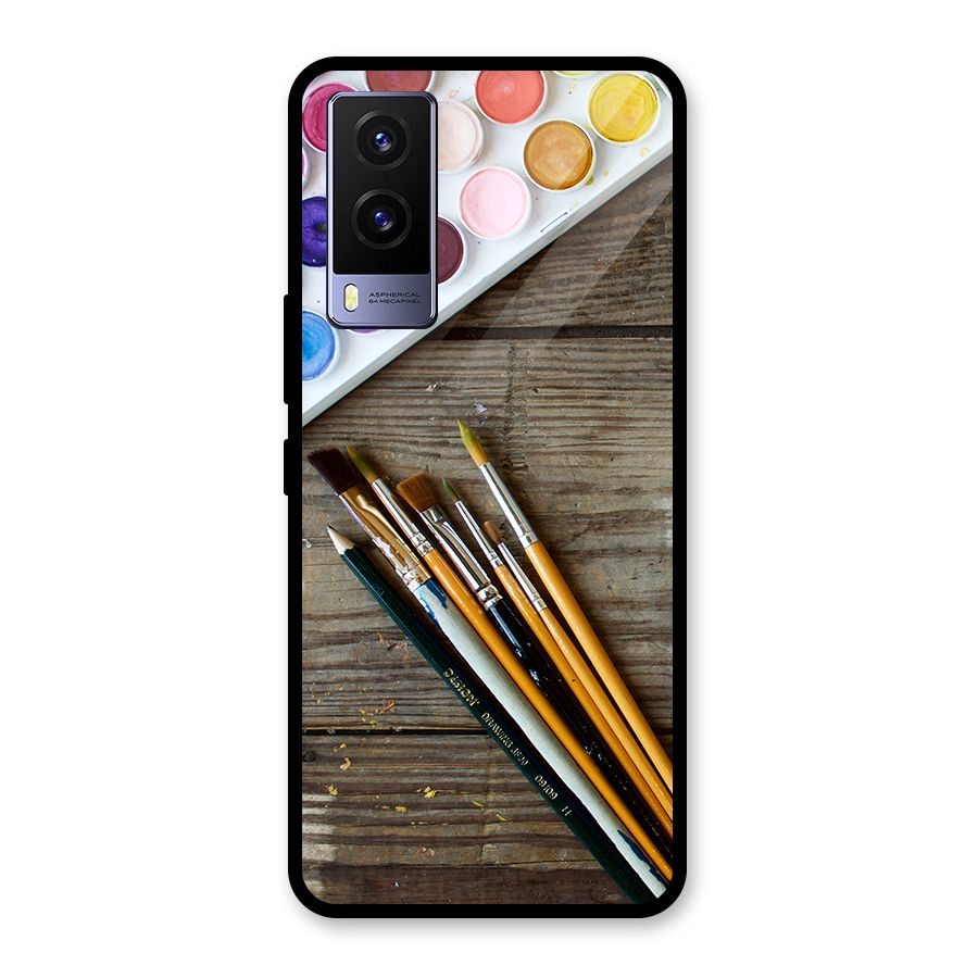 Color Palette and Brush Glass Back Case for Vivo V21e 5G