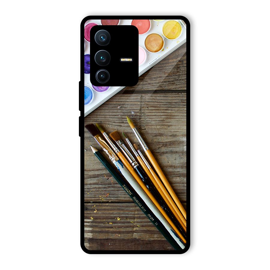 Color Palette and Brush Glass Back Case for Vivo V23 Pro
