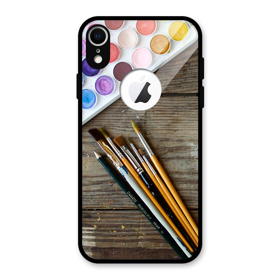 Color Palette and Brush Glass Back Case for iPhone XR Logo Cut