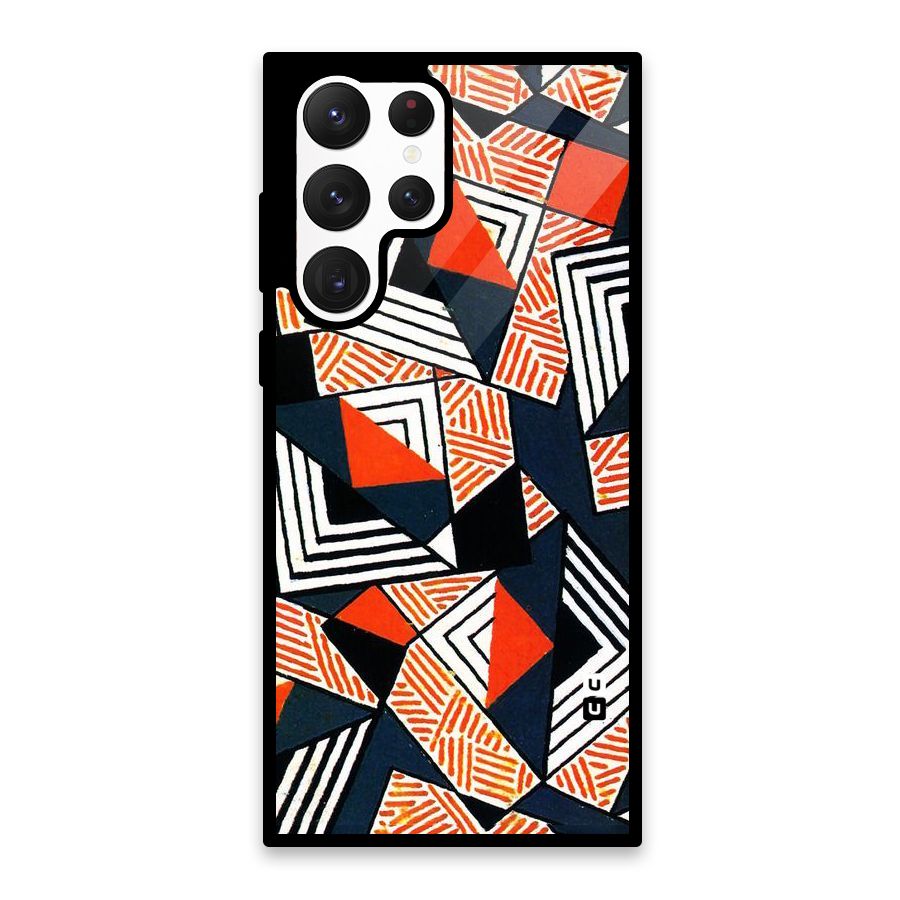 Colored Cuts Pattern Glass Back Case for Galaxy S22 Ultra 5G