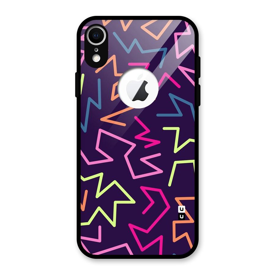 Colored Lines Glass Back Case for iPhone XR Logo Cut
