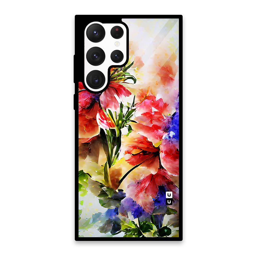 Colorful Flowers Fine Art Glass Back Case for Galaxy S22 Ultra 5G
