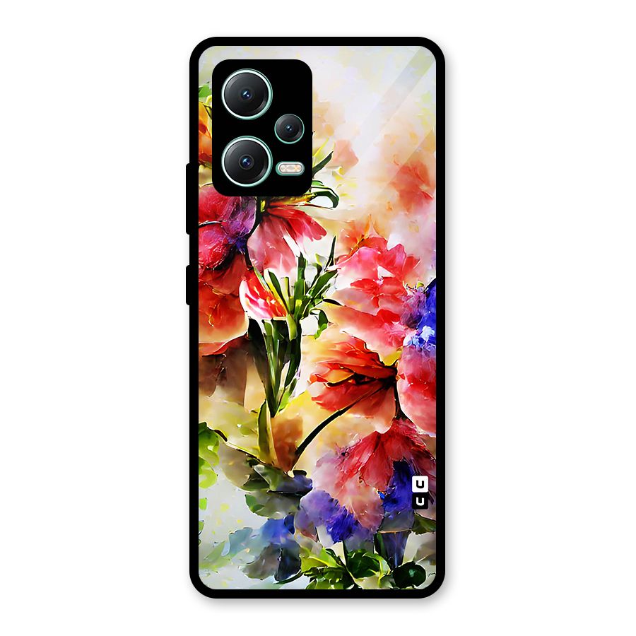 Colorful Flowers Fine Art Glass Back Case for Redmi Note 12 5G