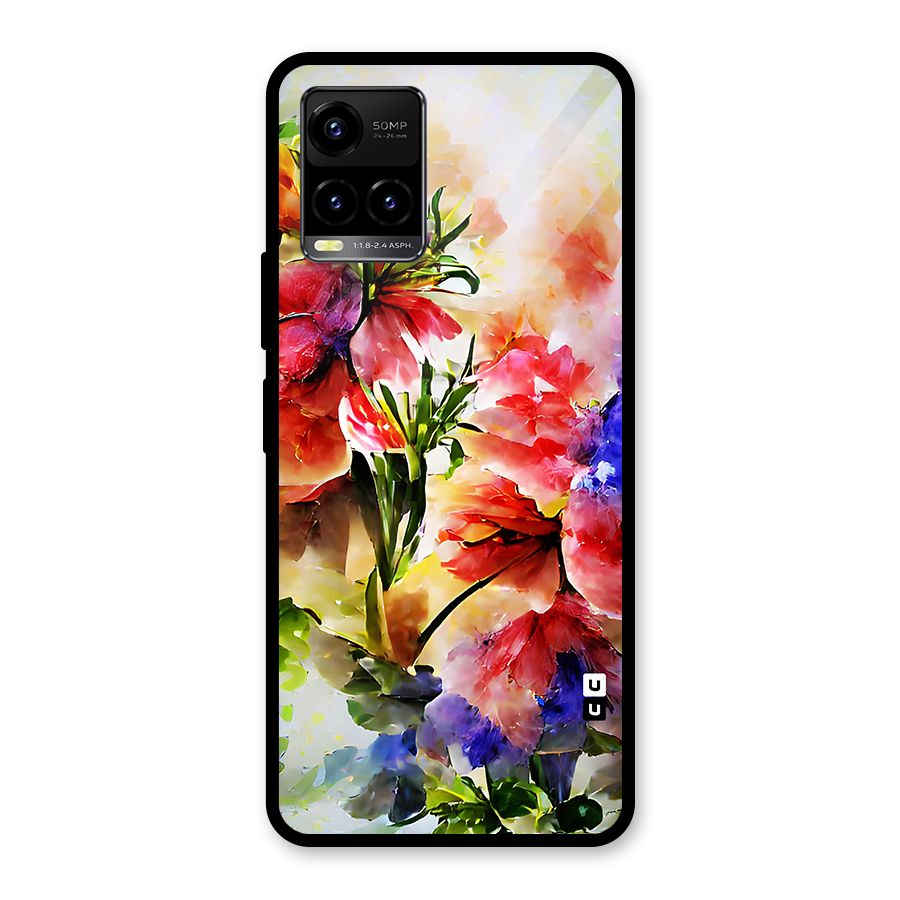 Colorful Flowers Fine Art Glass Back Case for Vivo Y21A