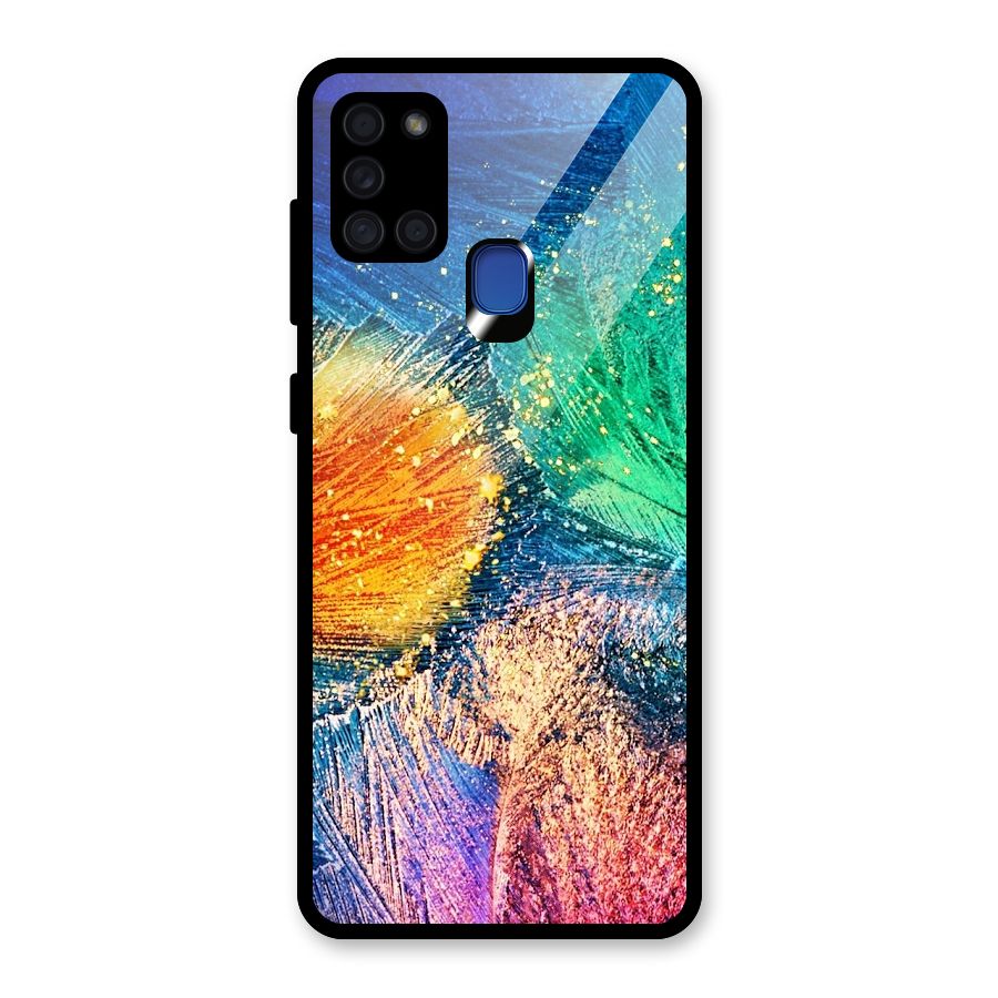 Colorful Leafs Vibrant Glass Back Case for Galaxy A21s