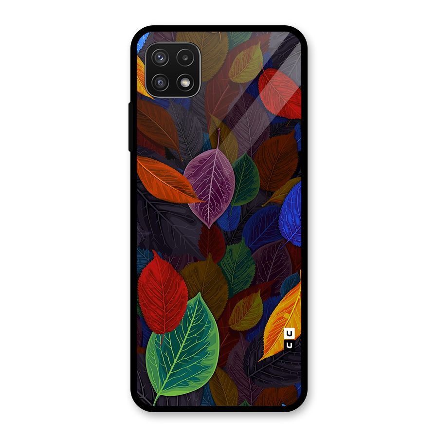Colorful Leaves Pattern Glass Back Case for Galaxy A22 5G