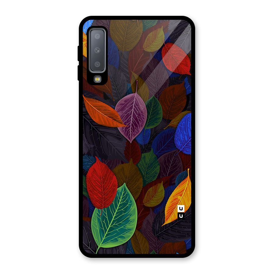 Colorful Leaves Pattern Glass Back Case for Galaxy A7 (2018)