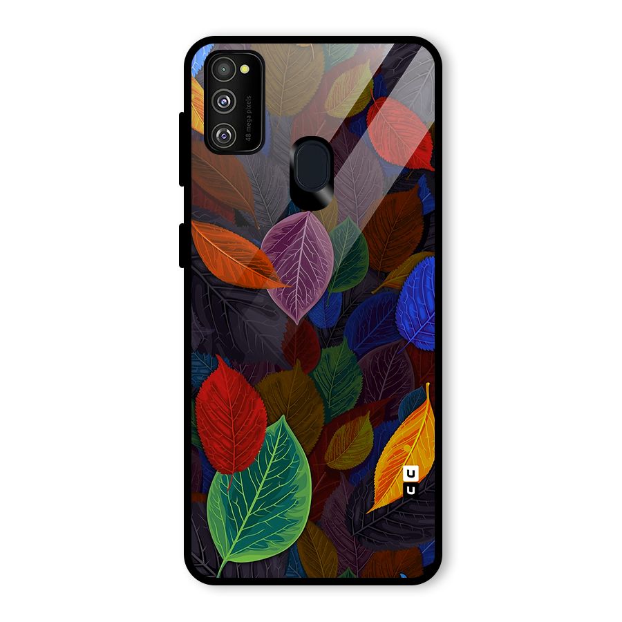 Colorful Leaves Pattern Glass Back Case for Galaxy M30s