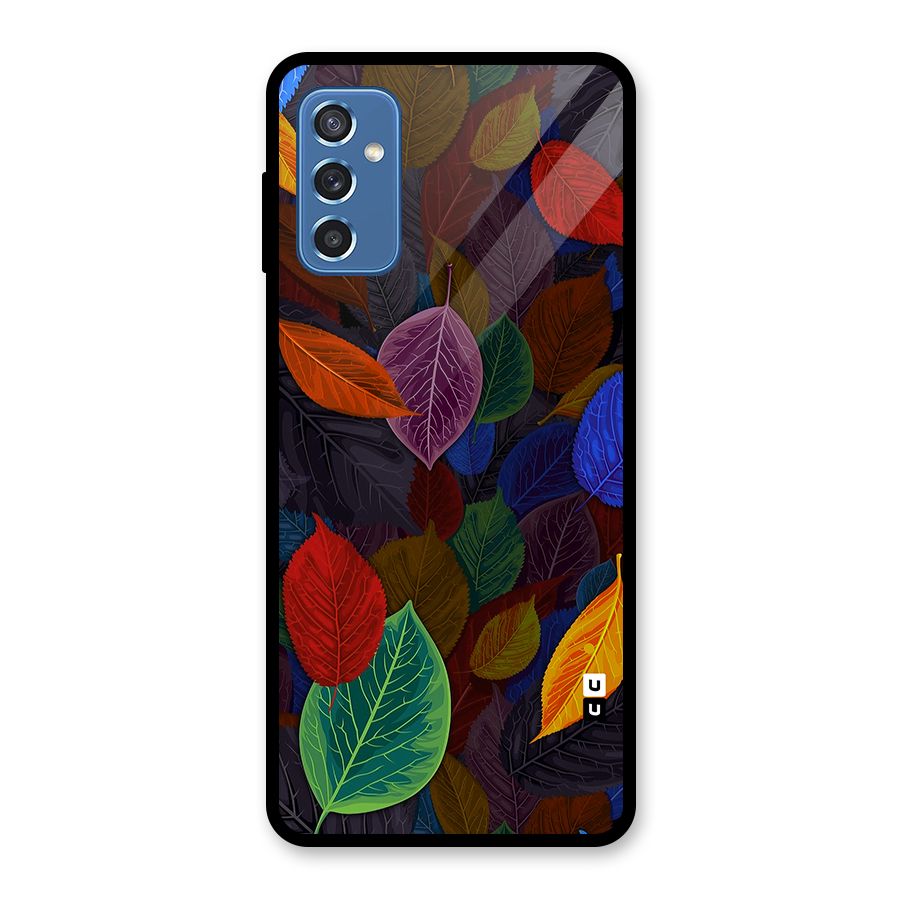 Colorful Leaves Pattern Glass Back Case for Galaxy M52 5G