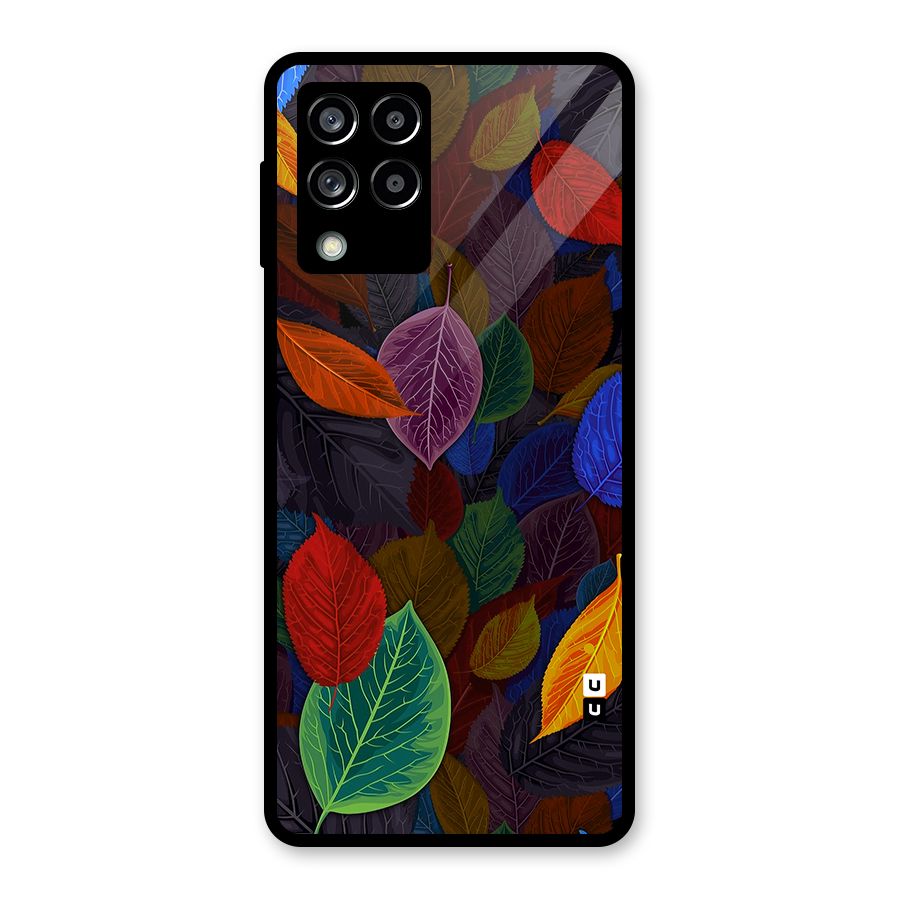 Colorful Leaves Pattern Glass Back Case for Galaxy M53 5G