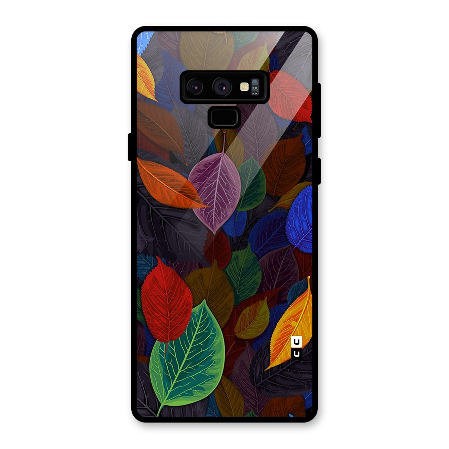 Colorful Leaves Pattern Glass Back Case for Galaxy Note 9