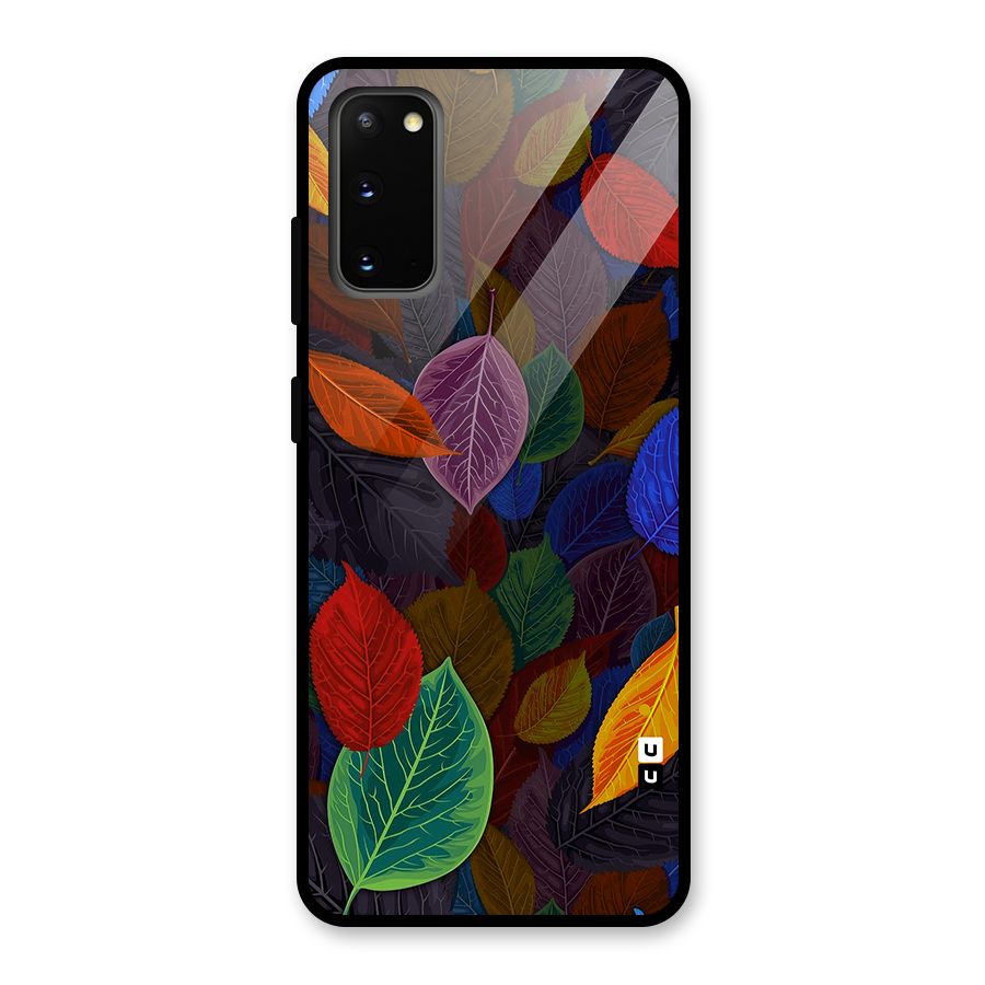 Colorful Leaves Pattern Glass Back Case for Galaxy S20