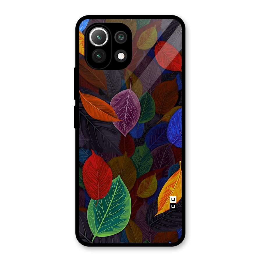 Colorful Leaves Pattern Glass Back Case for Mi 11 Lite NE 5G