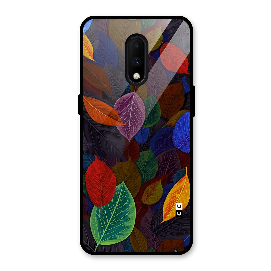 Colorful Leaves Pattern Glass Back Case for OnePlus 7