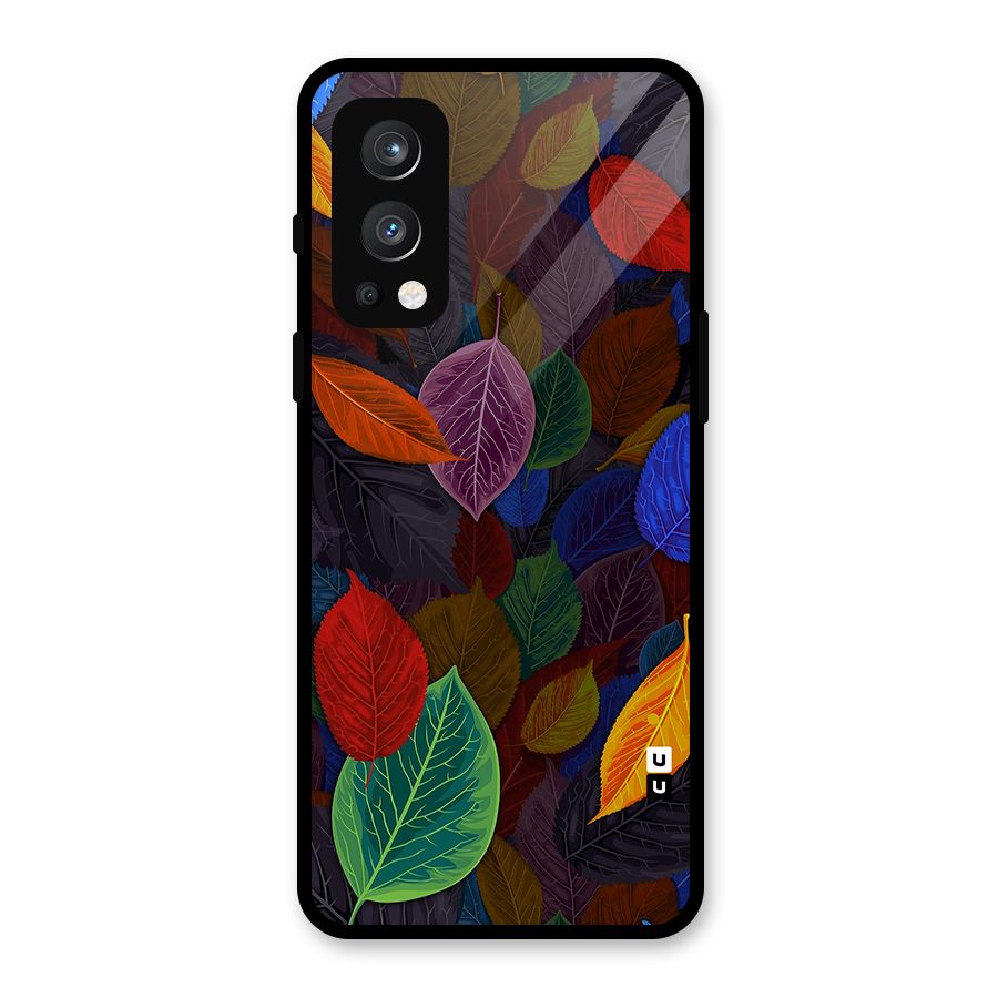 Colorful Leaves Pattern Glass Back Case for OnePlus Nord 2 5G