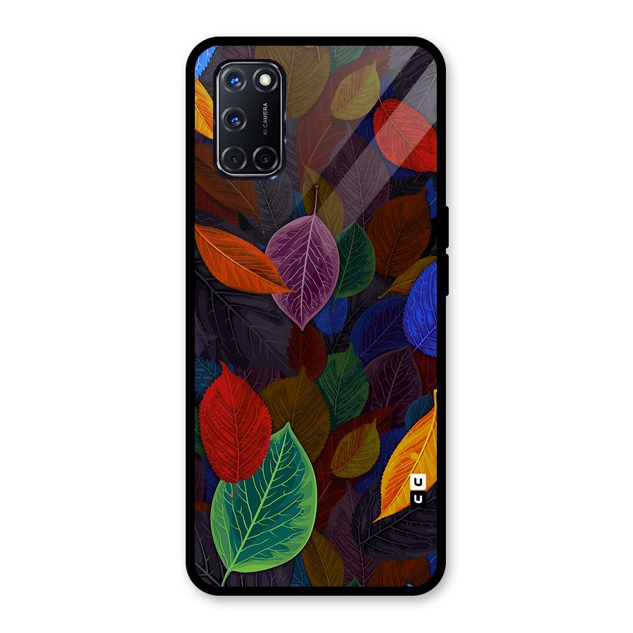 Colorful Leaves Pattern Glass Back Case for Oppo A52