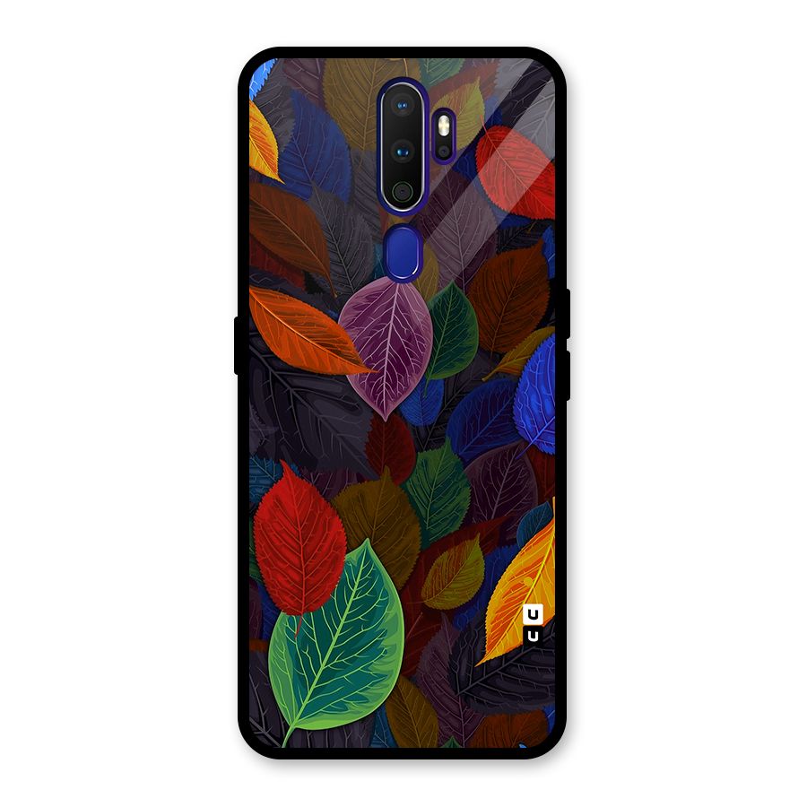 Colorful Leaves Pattern Glass Back Case for Oppo A9 (2020)