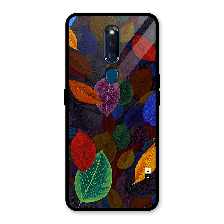 Colorful Leaves Pattern Glass Back Case for Oppo F11 Pro
