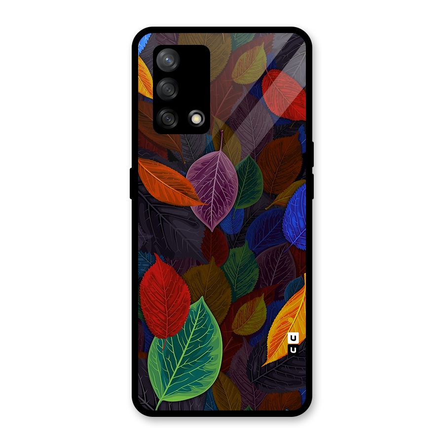 Colorful Leaves Pattern Glass Back Case for Oppo F19