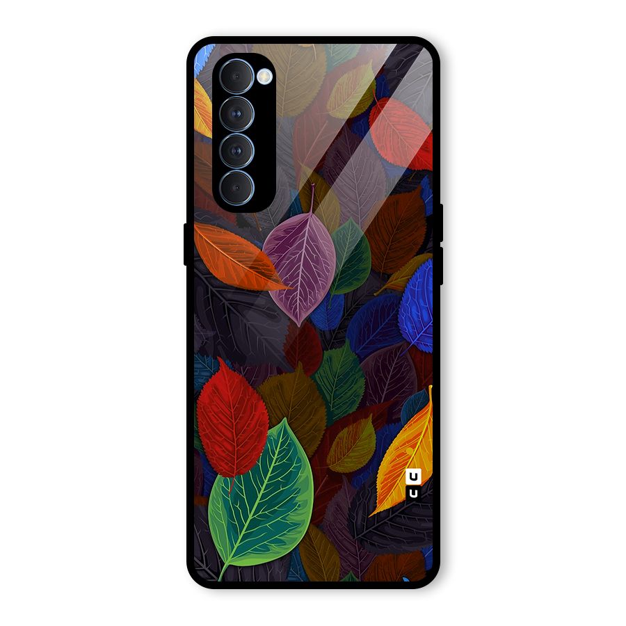 Colorful Leaves Pattern Glass Back Case for Oppo Reno4 Pro