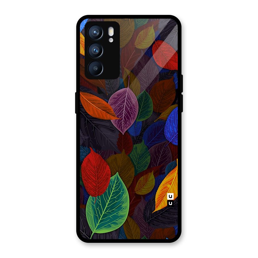 Colorful Leaves Pattern Glass Back Case for Oppo Reno6 5G