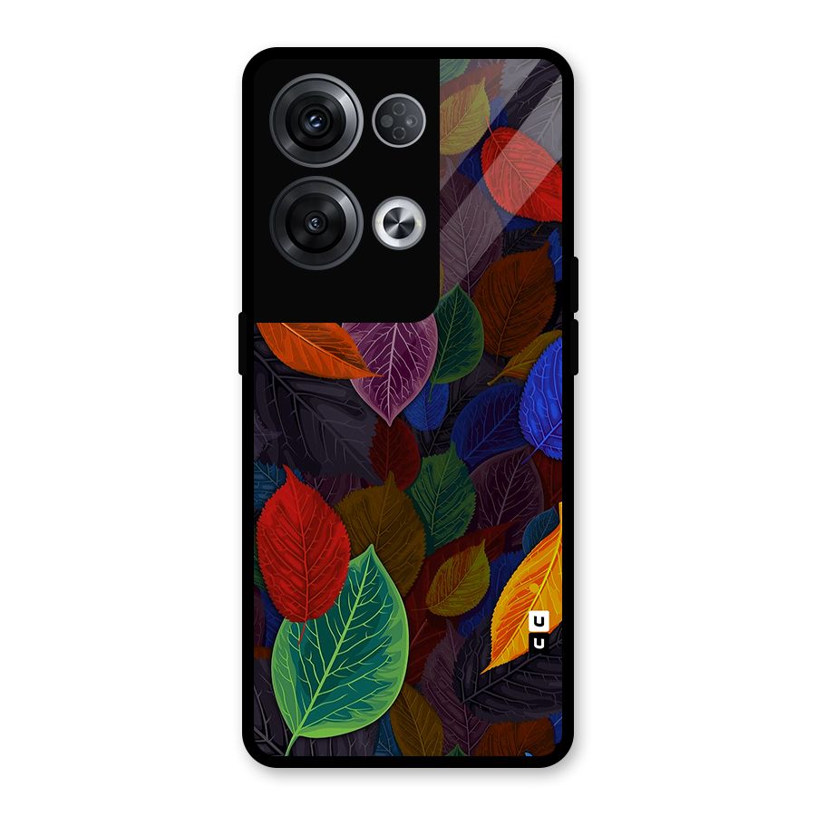 Colorful Leaves Pattern Glass Back Case for Oppo Reno8 Pro 5G
