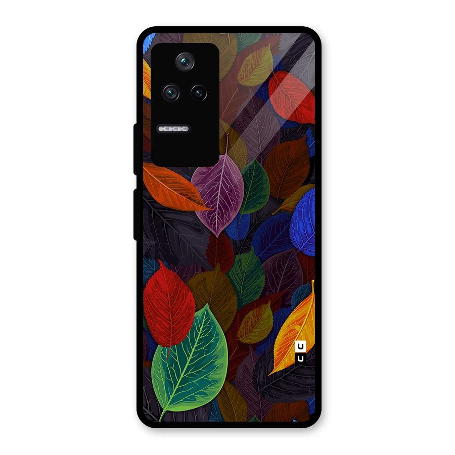 Colorful Leaves Pattern Glass Back Case for Poco F4 5G