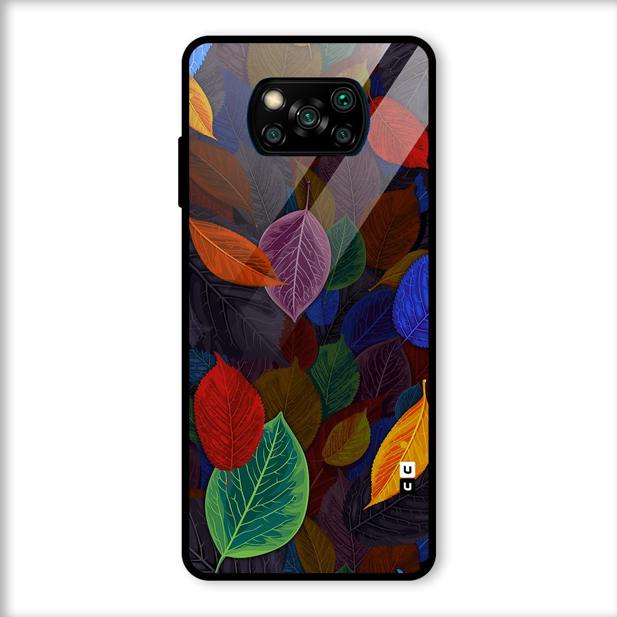 Colorful Leaves Pattern Glass Back Case for Poco X3