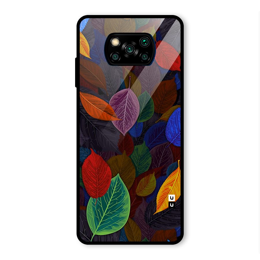 Colorful Leaves Pattern Glass Back Case for Poco X3 Pro