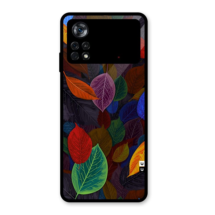 Colorful Leaves Pattern Glass Back Case for Poco X4 Pro 5G