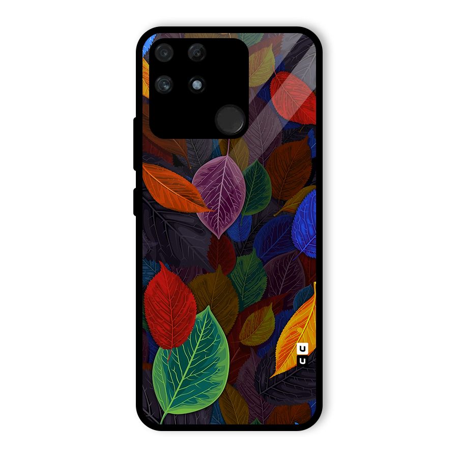Colorful Leaves Pattern Glass Back Case for Realme Narzo 50A