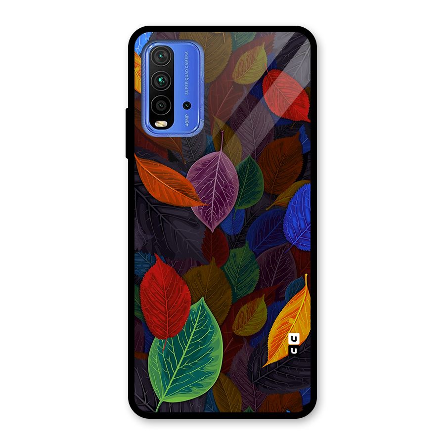 Colorful Leaves Pattern Glass Back Case for Redmi 9 Power