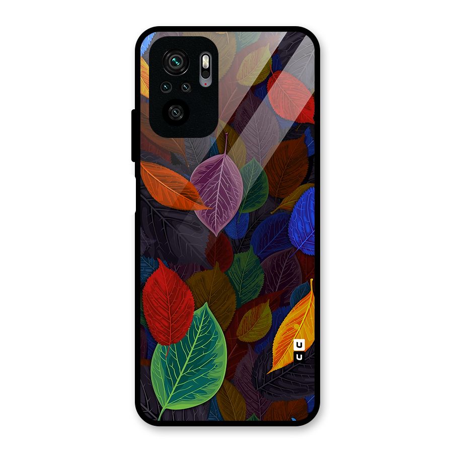 Colorful Leaves Pattern Glass Back Case for Redmi Note 10