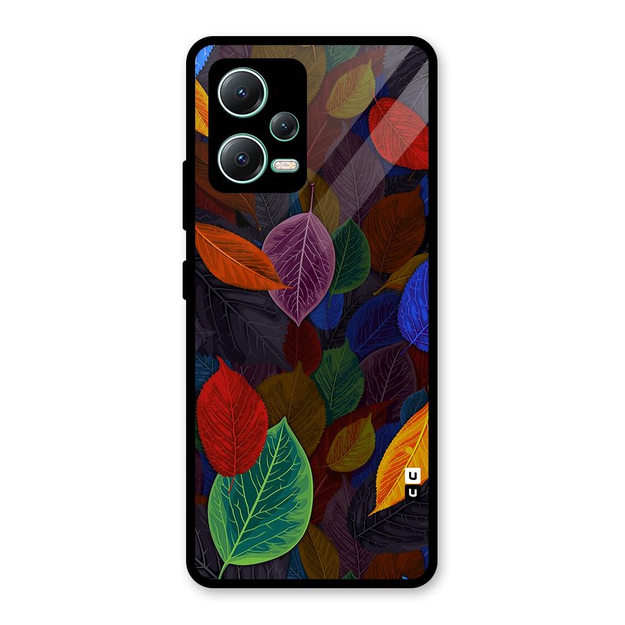 Colorful Leaves Pattern Glass Back Case for Redmi Note 12 5G