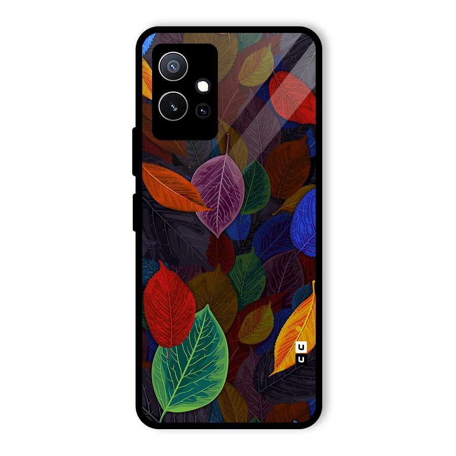Colorful Leaves Pattern Glass Back Case for Vivo T1 5G