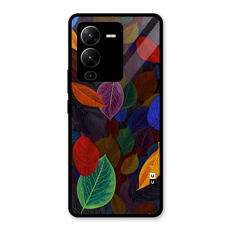 Colorful Leaves Pattern Glass Back Case for Vivo V25 Pro