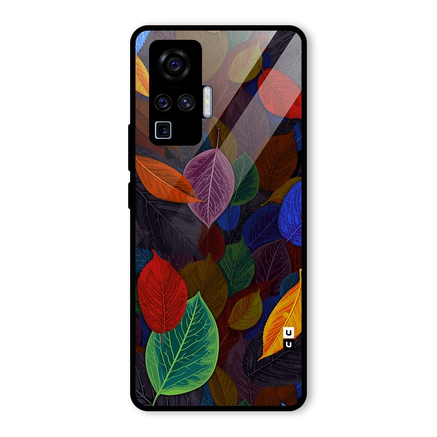Colorful Leaves Pattern Glass Back Case for Vivo X50 Pro
