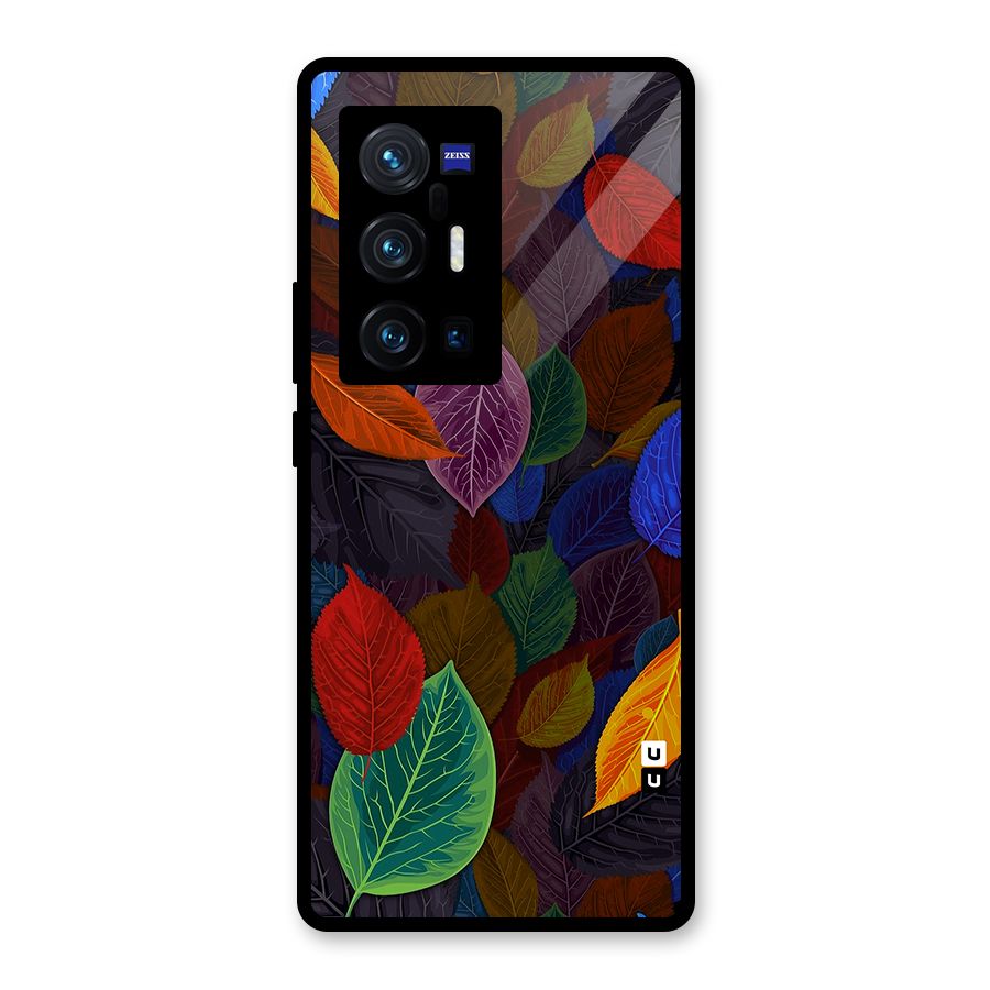 Colorful Leaves Pattern Glass Back Case for Vivo X70 Pro Plus