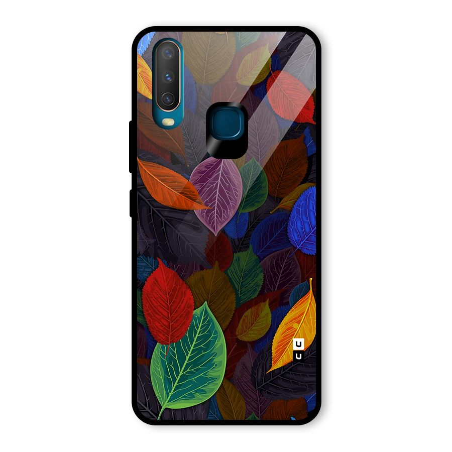 Colorful Leaves Pattern Glass Back Case for Vivo Y15