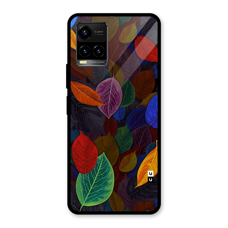 Colorful Leaves Pattern Glass Back Case for Vivo Y21 2021