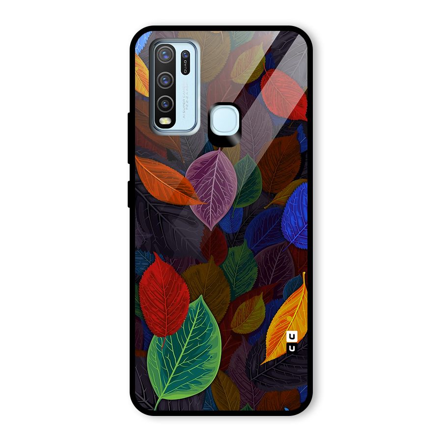 Colorful Leaves Pattern Glass Back Case for Vivo Y50