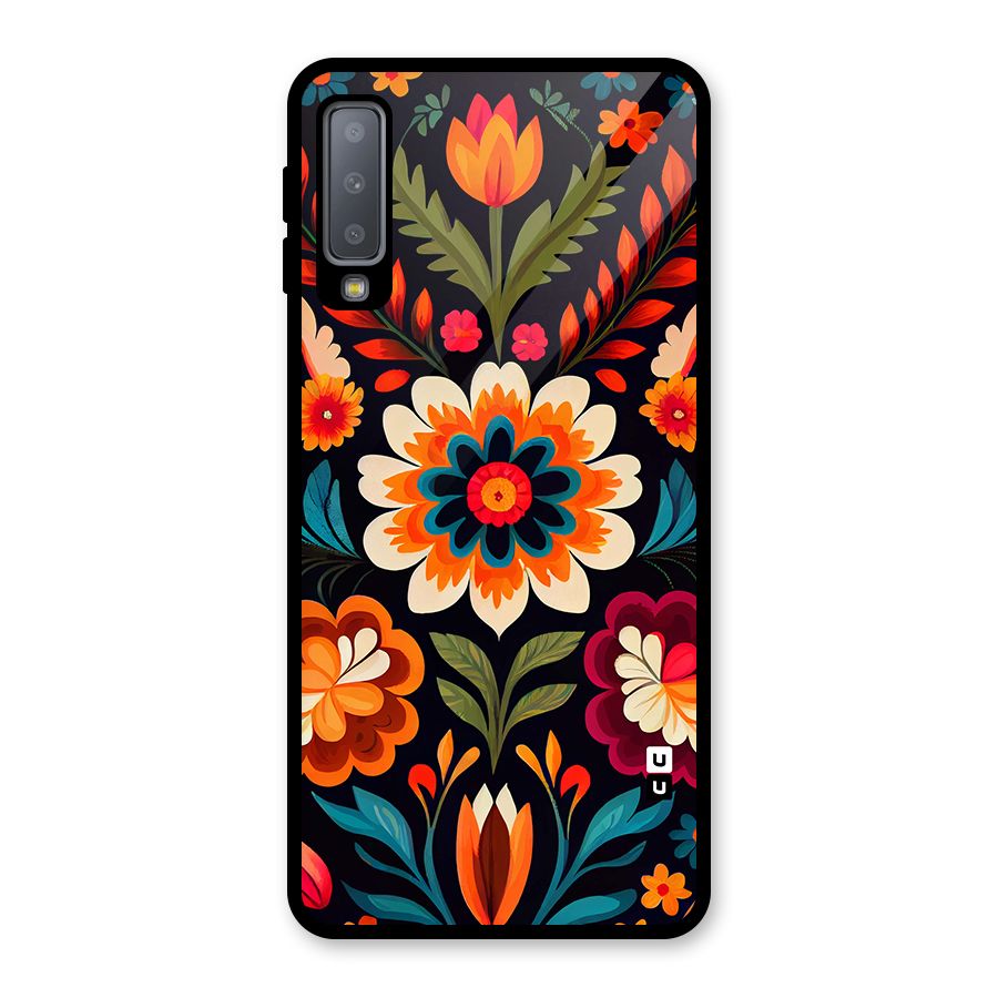 Colorful Mexican Floral Pattern Glass Back Case for Galaxy A7 (2018)