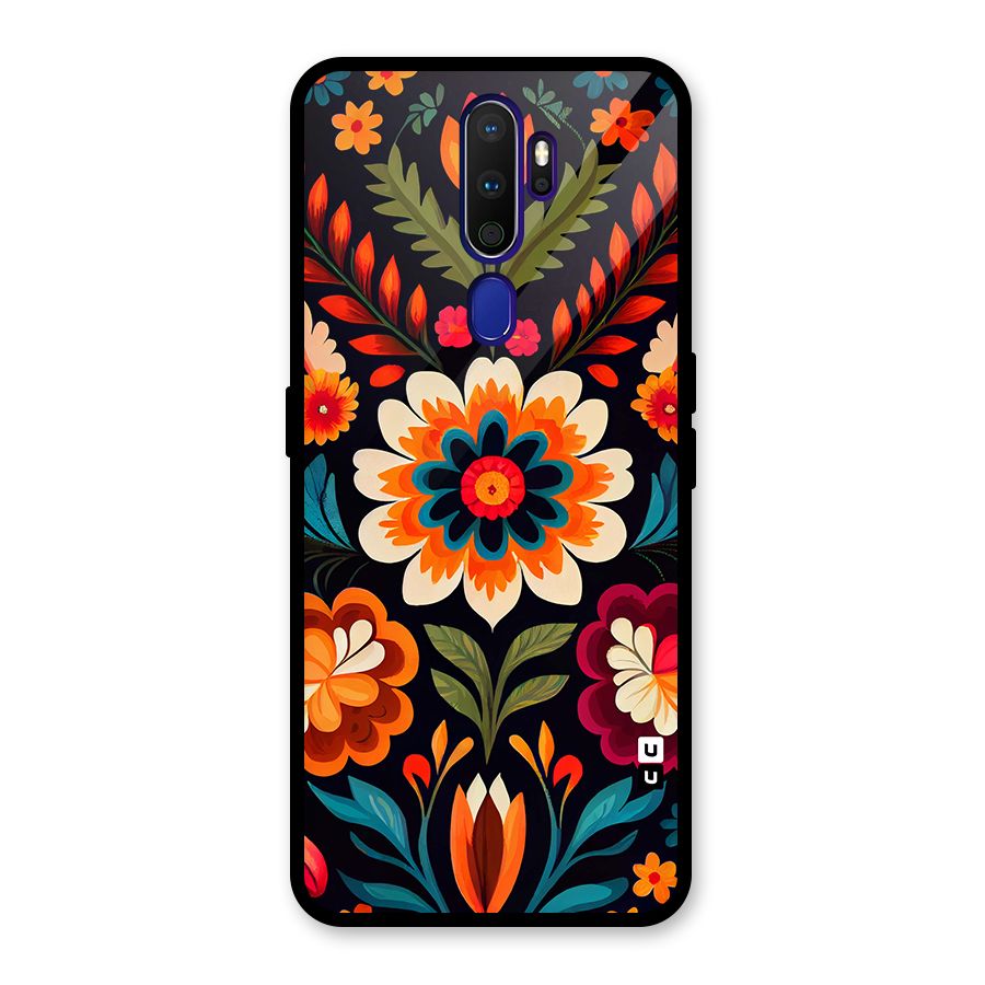 Colorful Mexican Floral Pattern Glass Back Case for Oppo A9 (2020)
