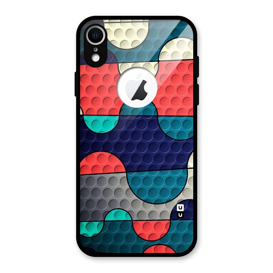 Colorful Puzzle Design Glass Back Case for iPhone XR Logo Cut