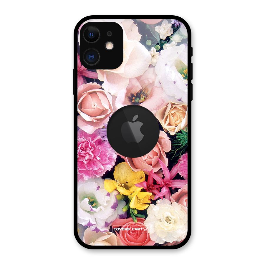 Colorful Roses Glass Back Case for iPhone 11 Logo Cut