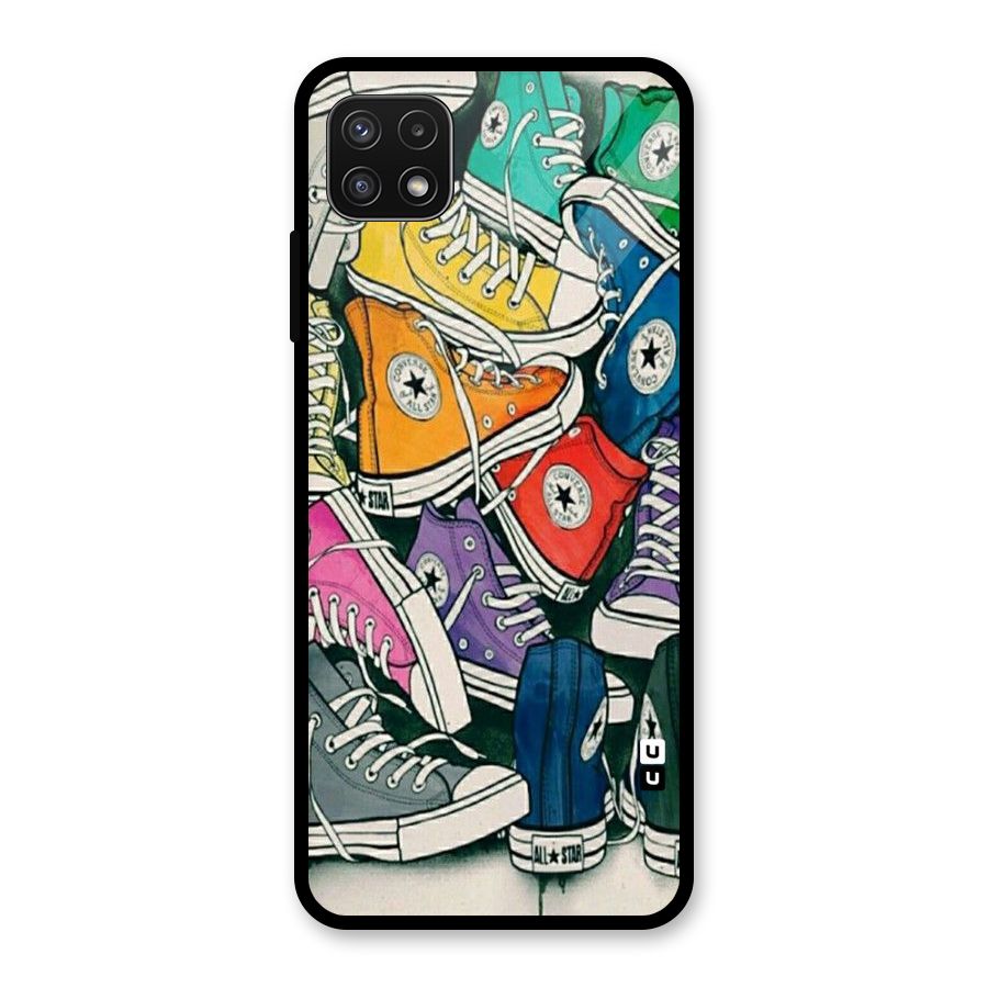 Colorful Shoes Glass Back Case for Galaxy A22 5G